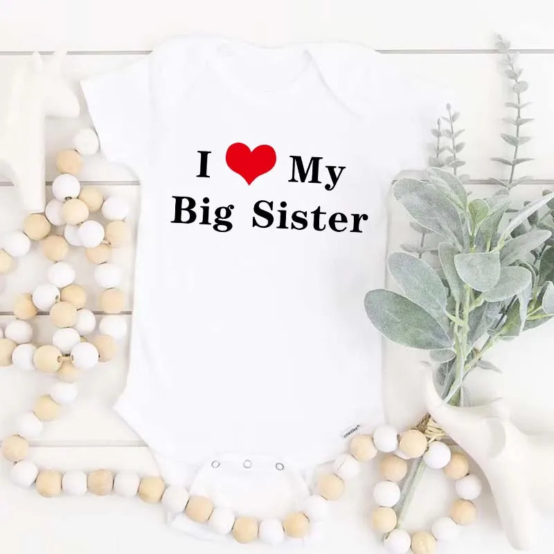 I LOVE MY Big SISTER and Brother Letter Printed Baby Outfit Newborn Short-sleeved Jumpsuit Casual Infant Romper Oneises