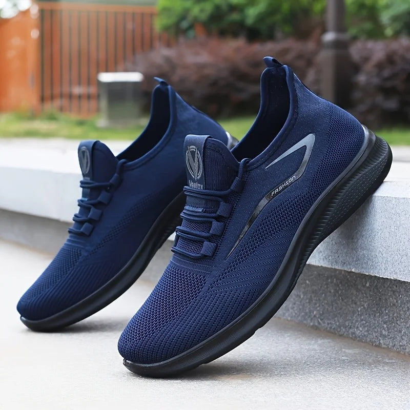 Breathable Lightweight Men's Knit Sneakers Slip Resistant Training Shoes for Running Basketball Black White Sports Shoes PU Sole