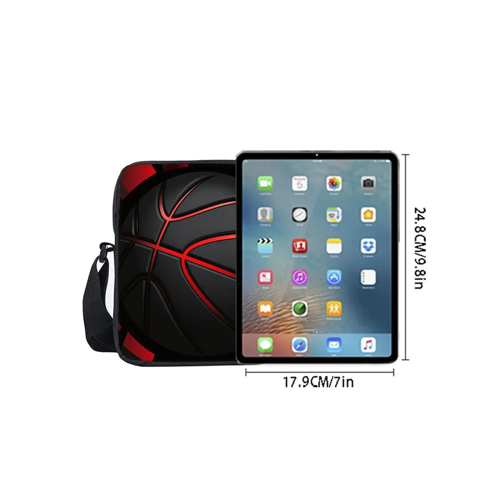 Basketball Printe Single Sided Messenger Bag for Boy/Girls Children Best Gifts 2D Flat Cartoon Casual Crossbody Bag