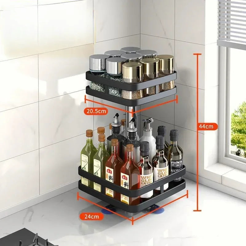 Non-Skid 360°Rotation Spice Rack Carbon Steel Organizer Storage Tray For Seasonings Spices Jars Cans Kitchen Utensil Accessories