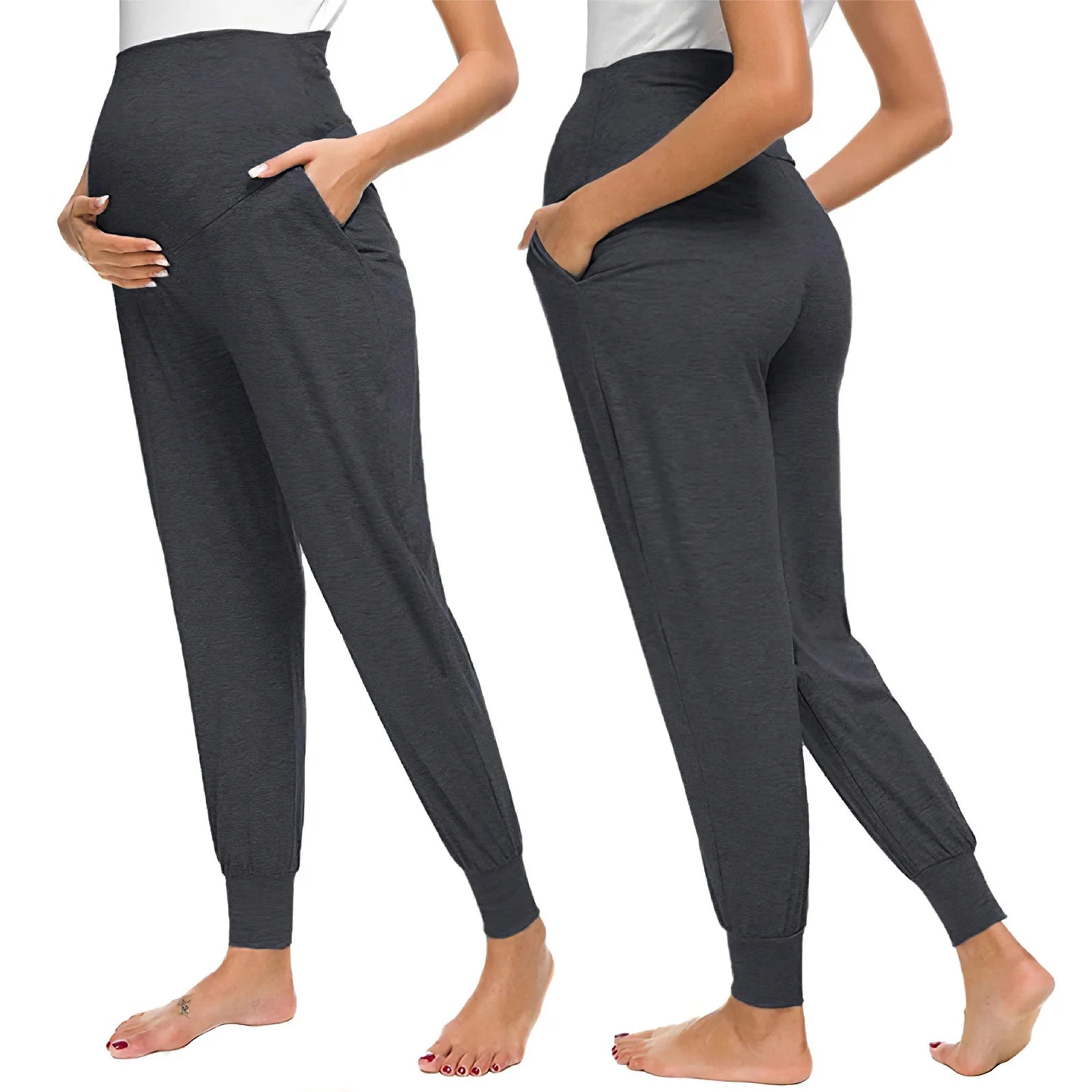 Women's Maternity Flared Jeans Over-the-Belly Stretch Pregnant Bell-Bottom Denim Pants with Pockets Casual Pregnancy Clothes