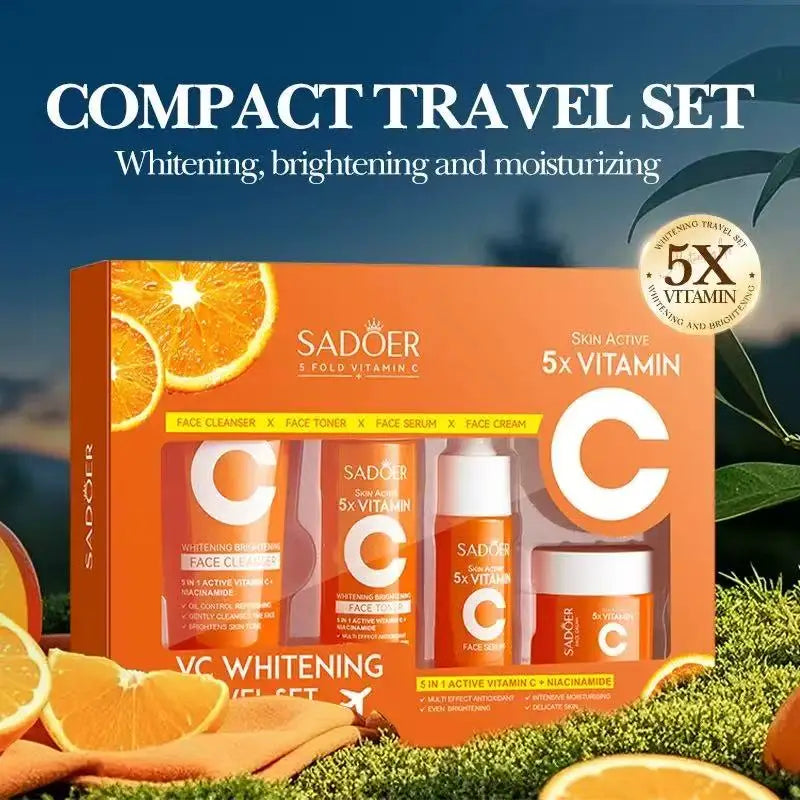5X Vitamin C Travel Kit, 4-Piece Brightening & Hydrating Skincare Set, Antioxidant Glow Boost for Dull Skin, Winter Vacation Ess
