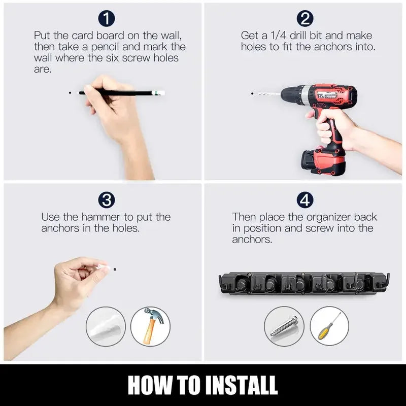 Wall Mounted Mop Holder 3/4/5 Position Multi-Functional Broom Pendant Shelf Home Kitchen Storage Black Magic Plastic Mop Holder