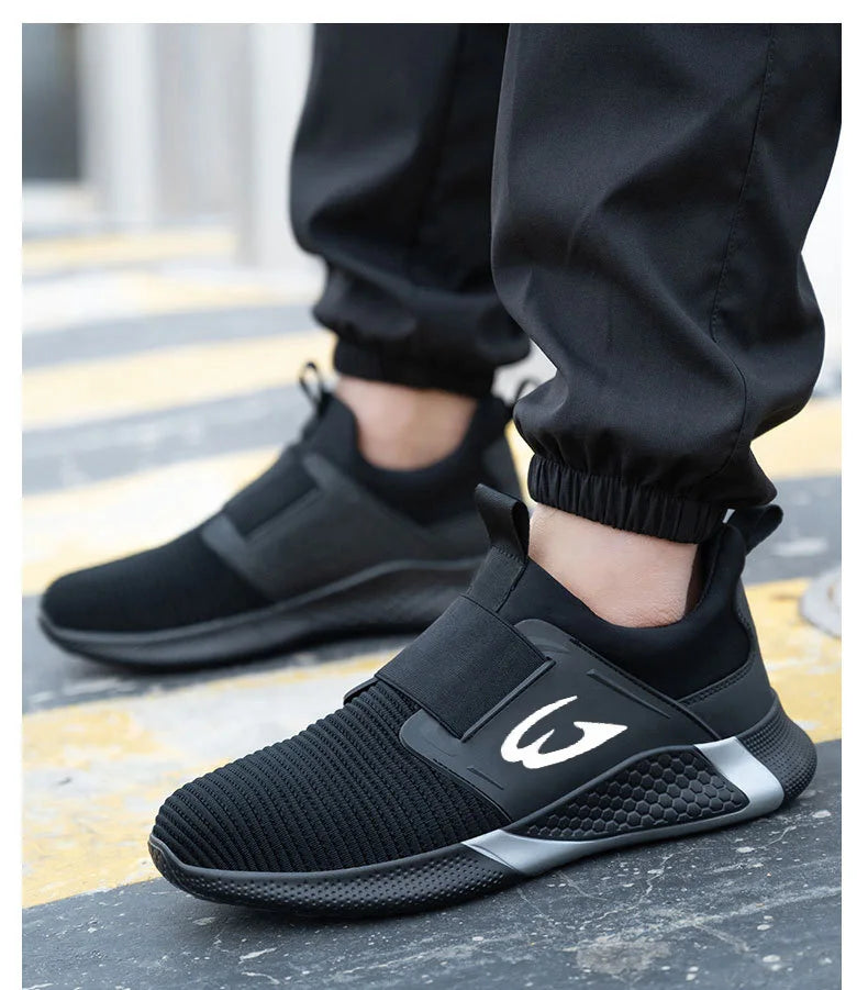 Black Lightweight Work Sneakers Anti-Impact And Anti-Piercing Safety Shoes Comfortable Breathable Construction Working Boots