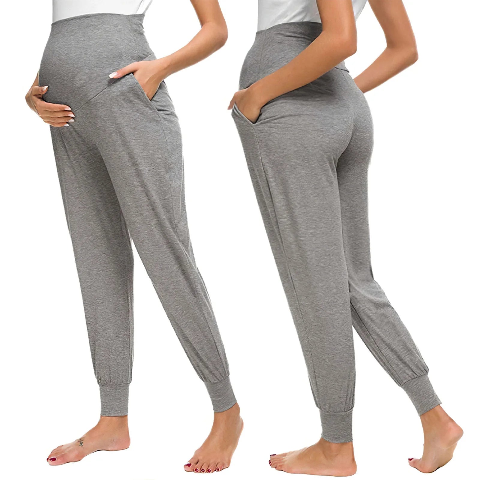 Women's Maternity Flared Jeans Over-the-Belly Stretch Pregnant Bell-Bottom Denim Pants with Pockets Casual Pregnancy Clothes