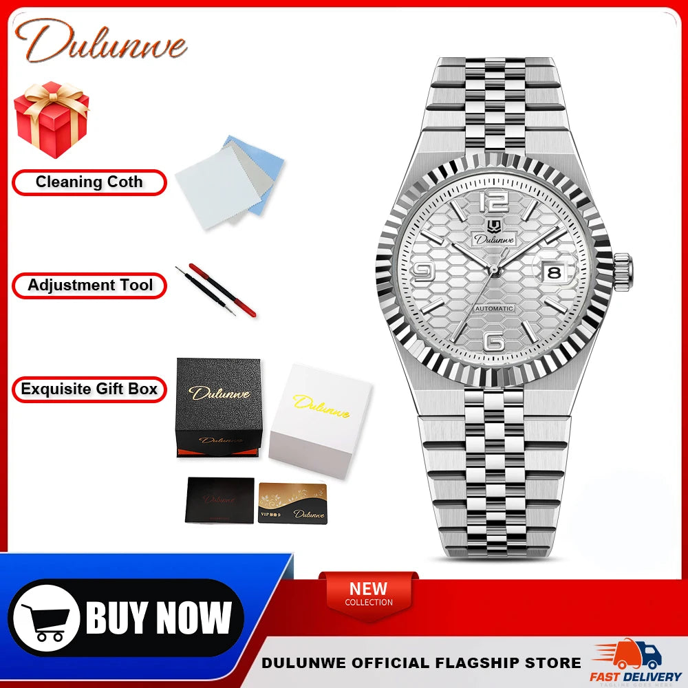 Luxury Automatic Mechanical DULUNWE Men's Watch Date Man Watch Waterproof Luminous Business Watches For Men Reloj