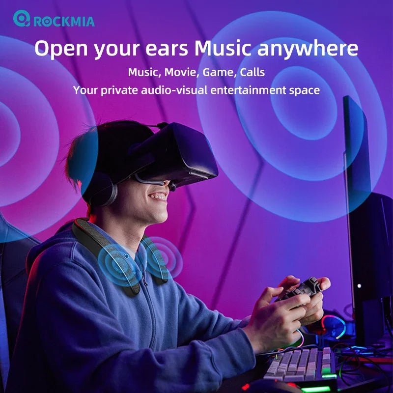 Rockmia EBS-905 6w Wearable Neckband Speaker Bluetooth 5.0  Hands-free Ear-Free for TV Game Play  Home Outdoor Use TF  Card
