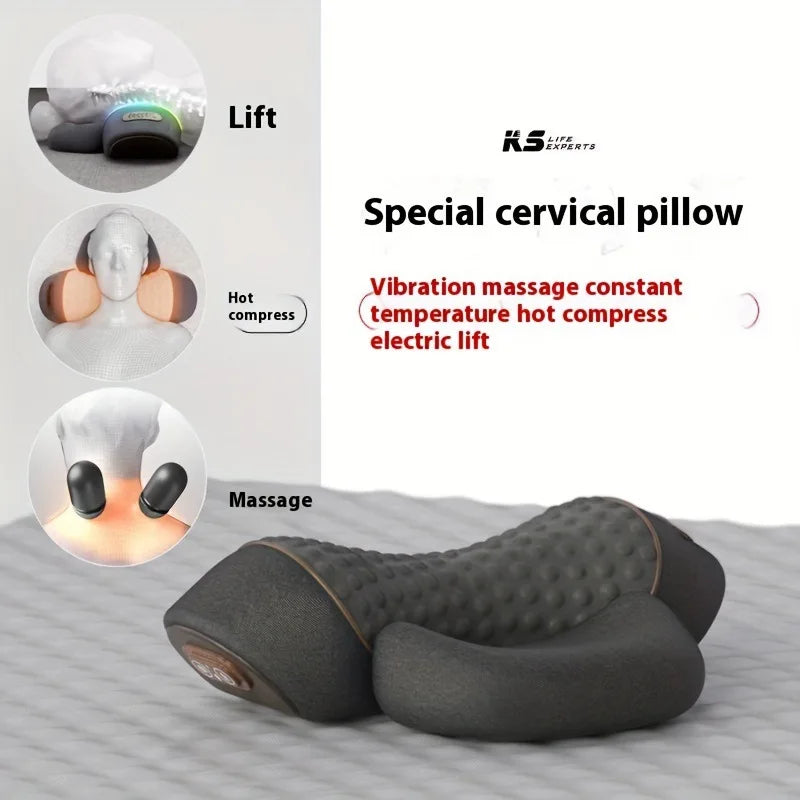 Electric Massager Cervical Pillow Hot Compress Vibration Massage Neck Traction Relax Sleeping Memory Foam Pillow Spine Support