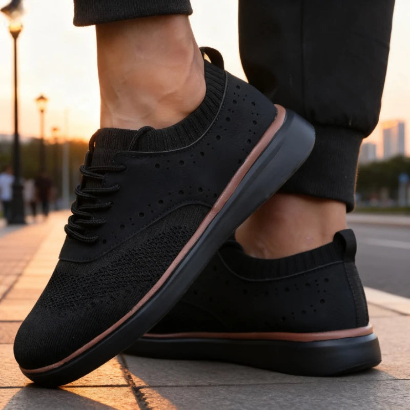 New Men's Casual Shoes Breathable Knit Upper Perforated Detail Light Non-Slip Walking Sneakers Versatile Footwear for Male