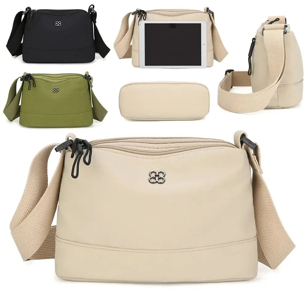 New Soft Nylon Cloth Women Shoulder Bag Multiple Pockets Casual Style Handbag Solid Color Crossbody Bags Girls