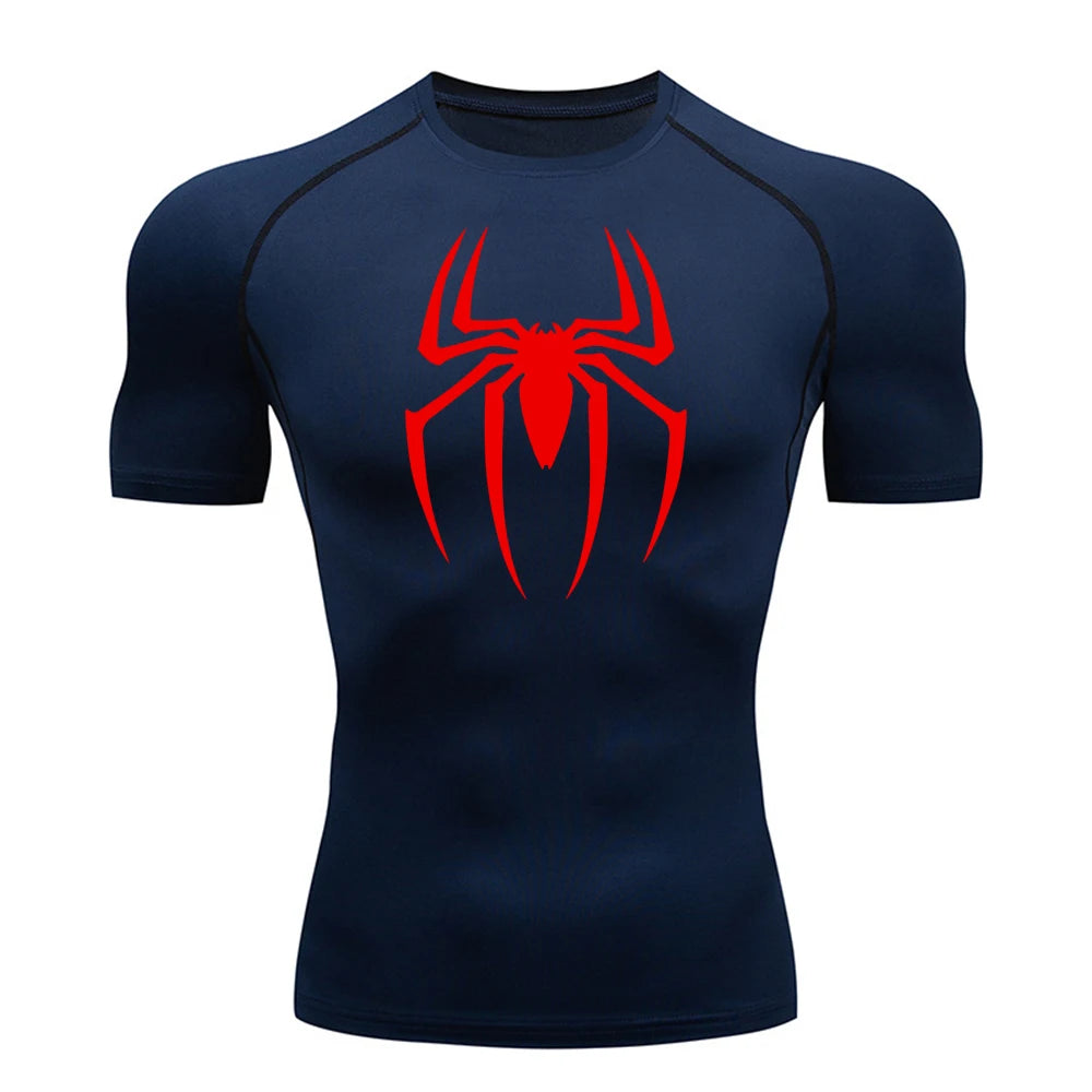 2025 Men's Spider Print Compression Shirt, Quick Dry T-Shirt, Gym Running Jersey, Breathable Short Sleeve, Spring, Summer, S-3XL