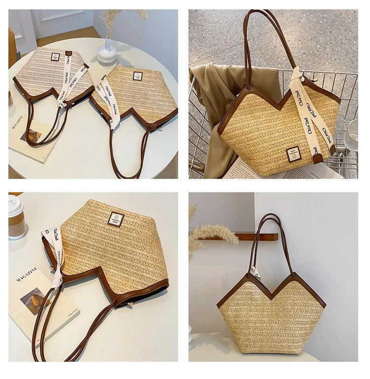 Women's Large Capacity Shoulder Bag Summer Straw Woven Basket Handbag Fashion Female Luxury Designer Beach Bag Bali Shopper Tote