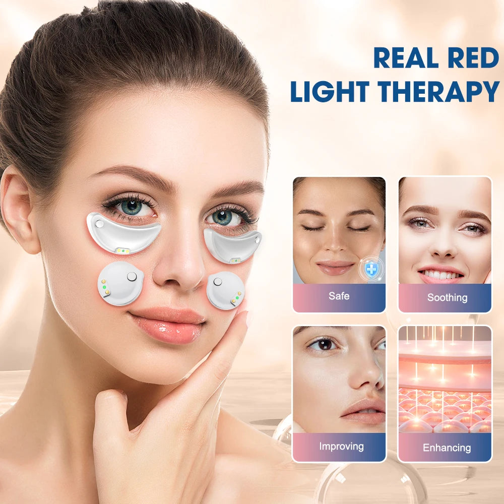 660nm Red Light Eye Massager with EMS Anti-Aging Eye Care Device Reduce Bags & Dark Circles Portable Eye Rejuvenation Pads