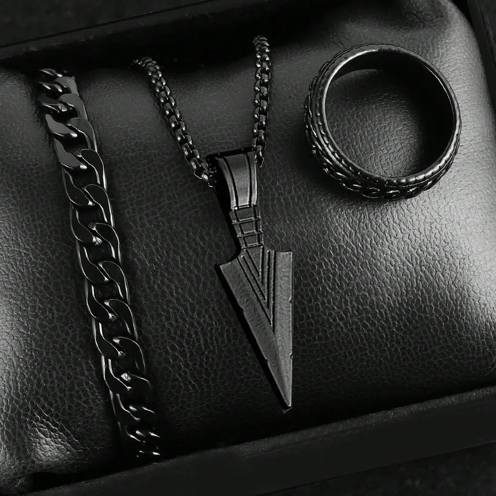 Fashion Alloy Men's Cross Pendant Necklace, Bracelet & Ring Combo Jewelry Set