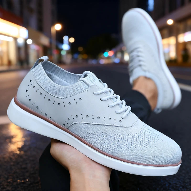 New Men's Casual Shoes Breathable Knit Upper Perforated Detail Light Non-Slip Walking Sneakers Versatile Footwear for Male
