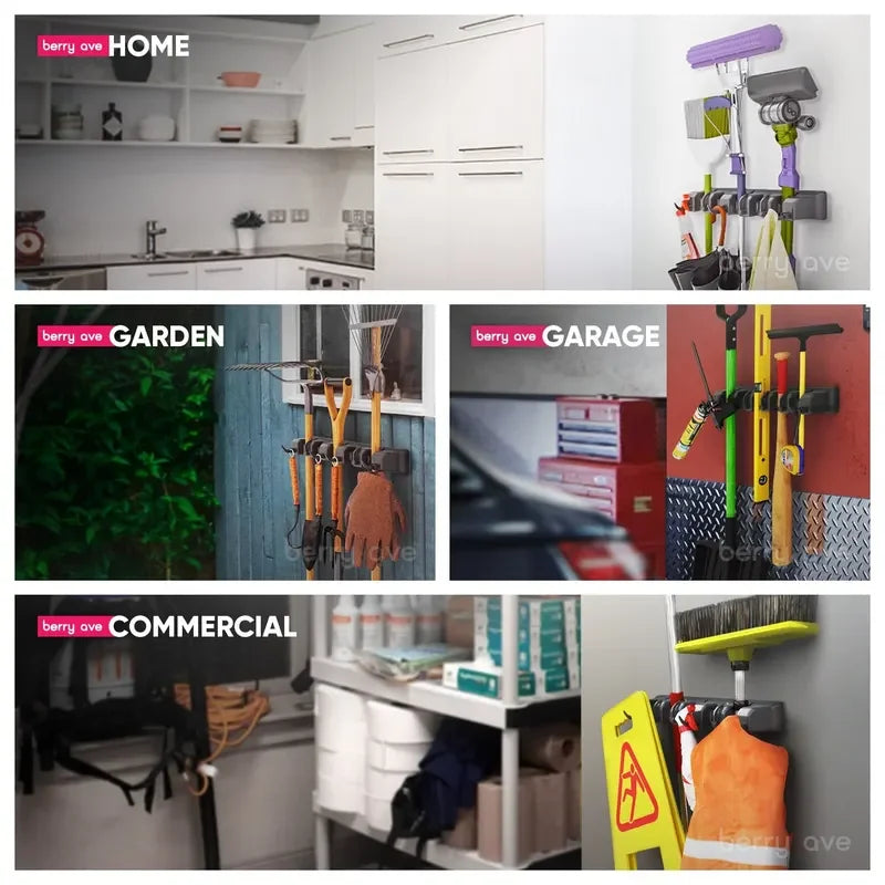 Wall Mounted Mop Holder 3/4/5 Position Multi-Functional Broom Pendant Shelf Home Kitchen Storage Black Magic Plastic Mop Holder