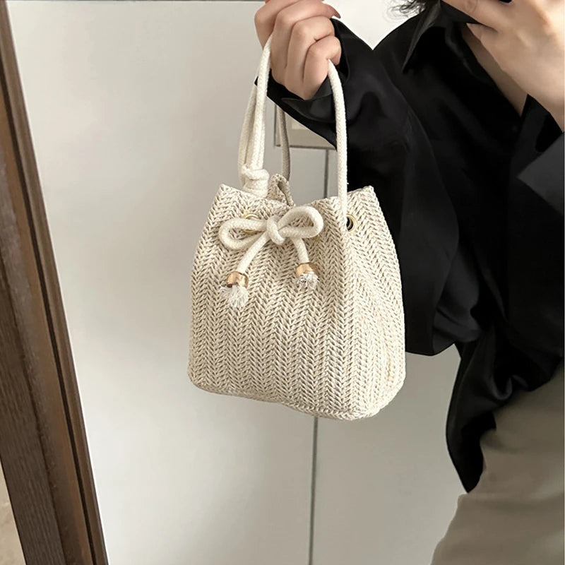 Straw Bags Cute Handbag Summer Beach Crossbody Purse Women Small Straw Crossbody Purse Adjustable Strap with Drawstring