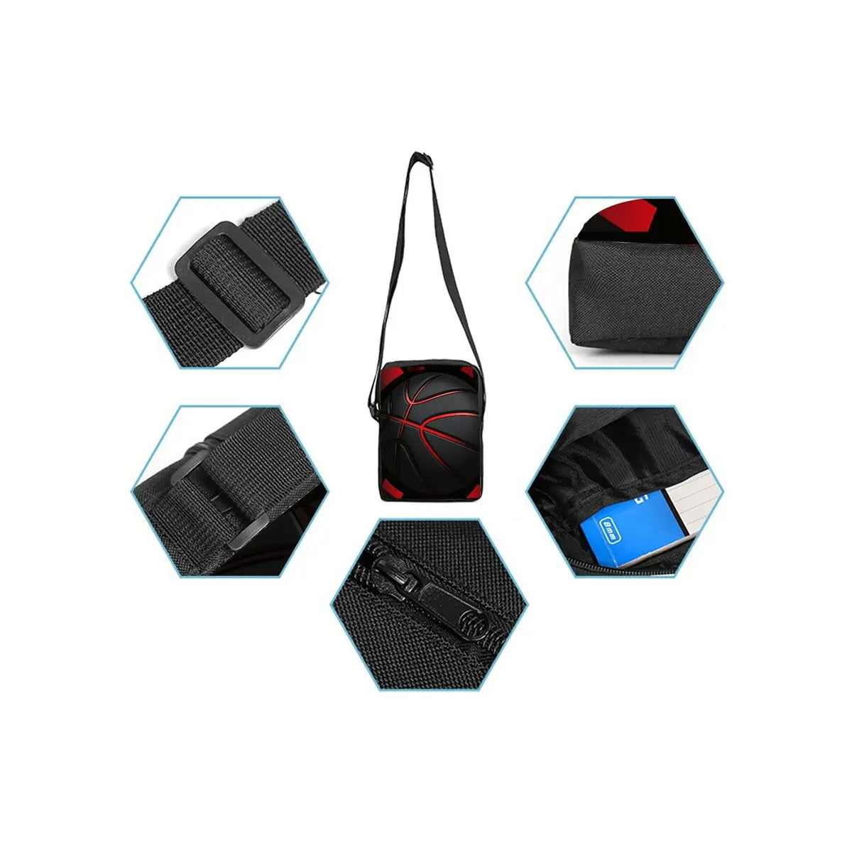 Basketball Printe Single Sided Messenger Bag for Boy/Girls Children Best Gifts 2D Flat Cartoon Casual Crossbody Bag