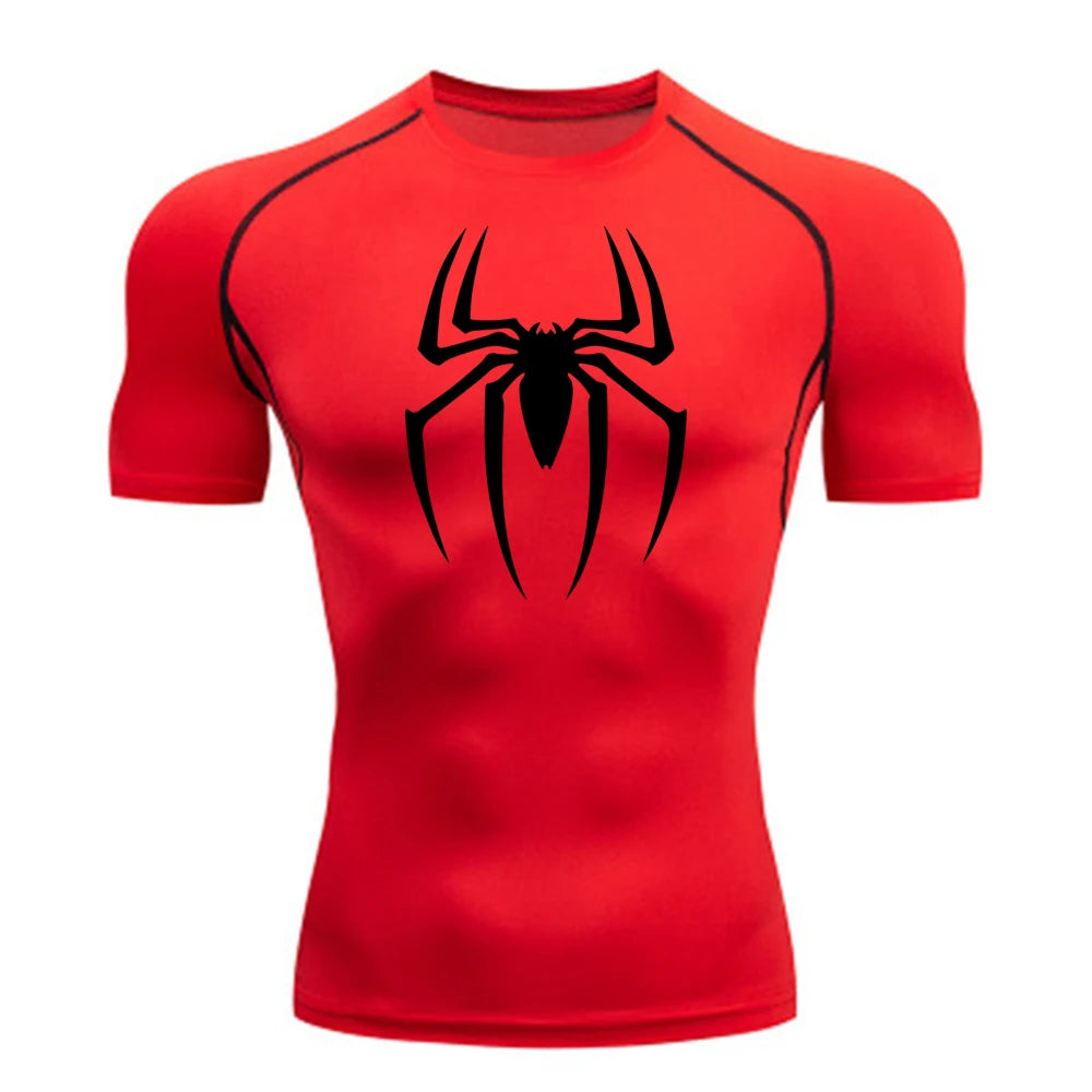 2025 Men's Spider Print Compression Shirt, Quick Dry T-Shirt, Gym Running Jersey, Breathable Short Sleeve, Spring, Summer, S-3XL