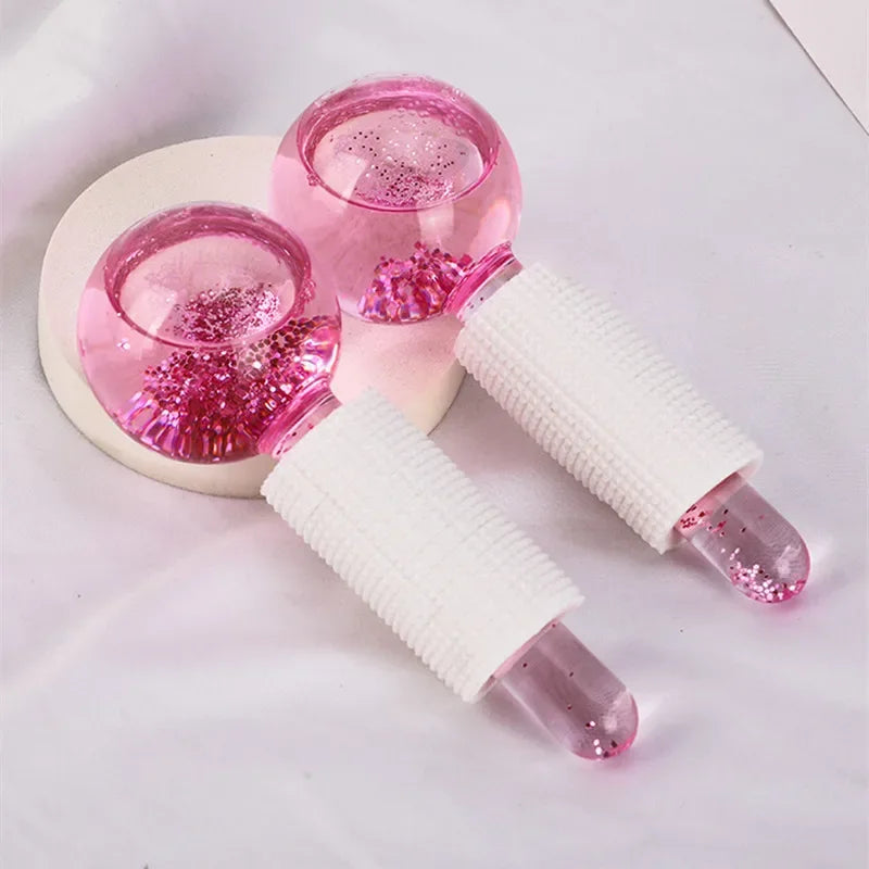2PCS/pair Large Beauty Ice Hockey Energy Beauty Crystal Ball Facial Cooling Ice Globes Water Wave Face and Eye Massage Skin Care
