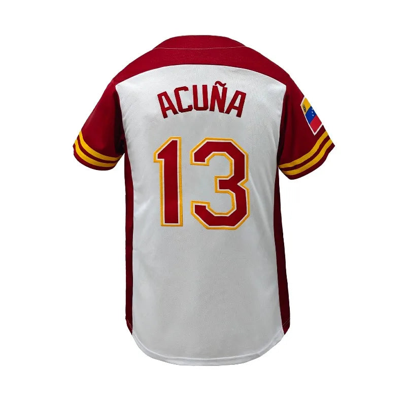Men's #13 Venezuela Color Block Baseball Jersey Classic Retro Letter Embroidery Breathable Sportswear Short Sleeve T-Shirt