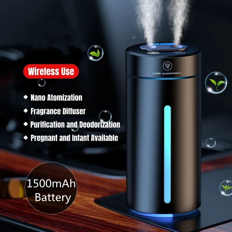Dual Spray Car Air Humidifier Purifier Aluminium Alloy Essential Oil Diffuser 380ml Air Freshener for Auto Home Accessories