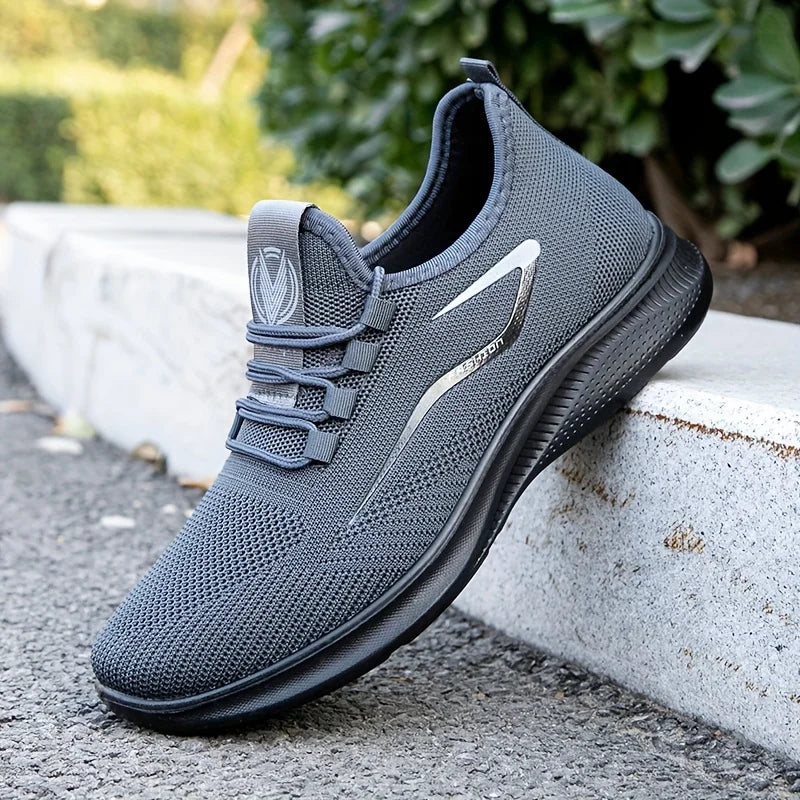 Breathable Lightweight Men's Knit Sneakers Slip Resistant Training Shoes for Running Basketball Black White Sports Shoes PU Sole