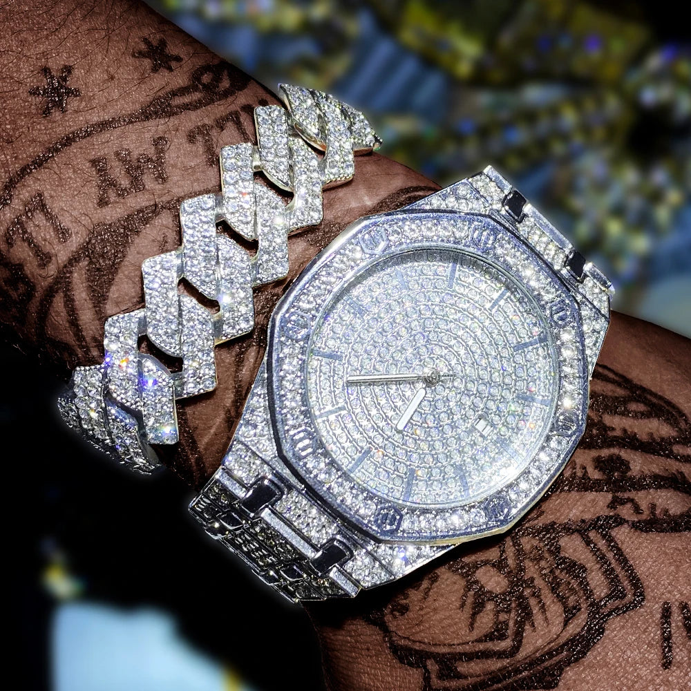 Iced Out Watch for Men Gold Watch for Men Hip Hop Fashion Cool Bling Bling Gold Diamond Luxury Mens Watch Dropshipping Relogio