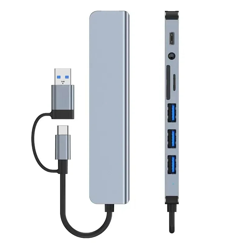 8 In 1 USB Type-C  HUB with Reader Splitter Card USB 3.0 USB 2.0 SD/TF Splitter Card Reader Docking Station for HUAWEI Xiaomi PC