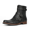 Mens Minimalist Vintage Metal-buckle Side-zip Low-heeled Denim Boots