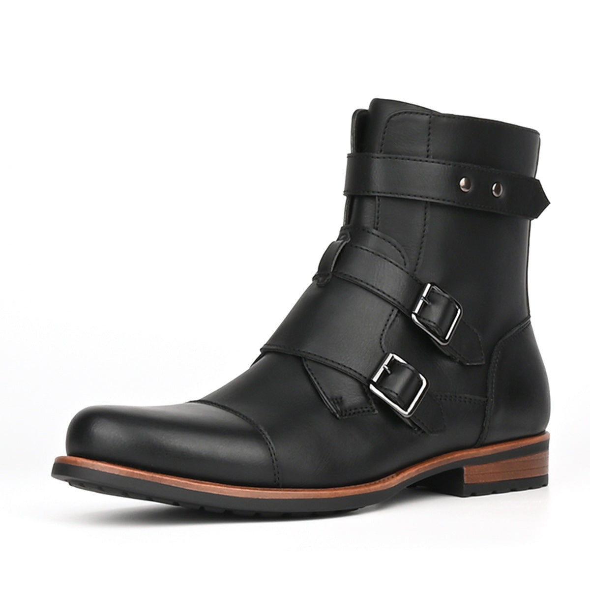 Mens Minimalist Vintage Metal-buckle Side-zip Low-heeled Denim Boots